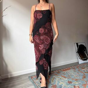 Vintage Y2K black, pink, and burgundy paisley slip dress
